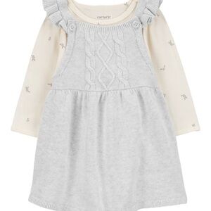 NWT SIZE 3 MO Carter's Light Gray Cable Knit Dress w/ Cream Onesie